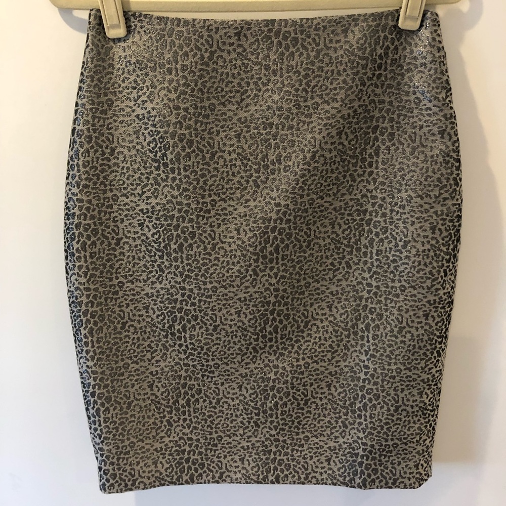 Ann Taylor Silver Leopard Print Skirt